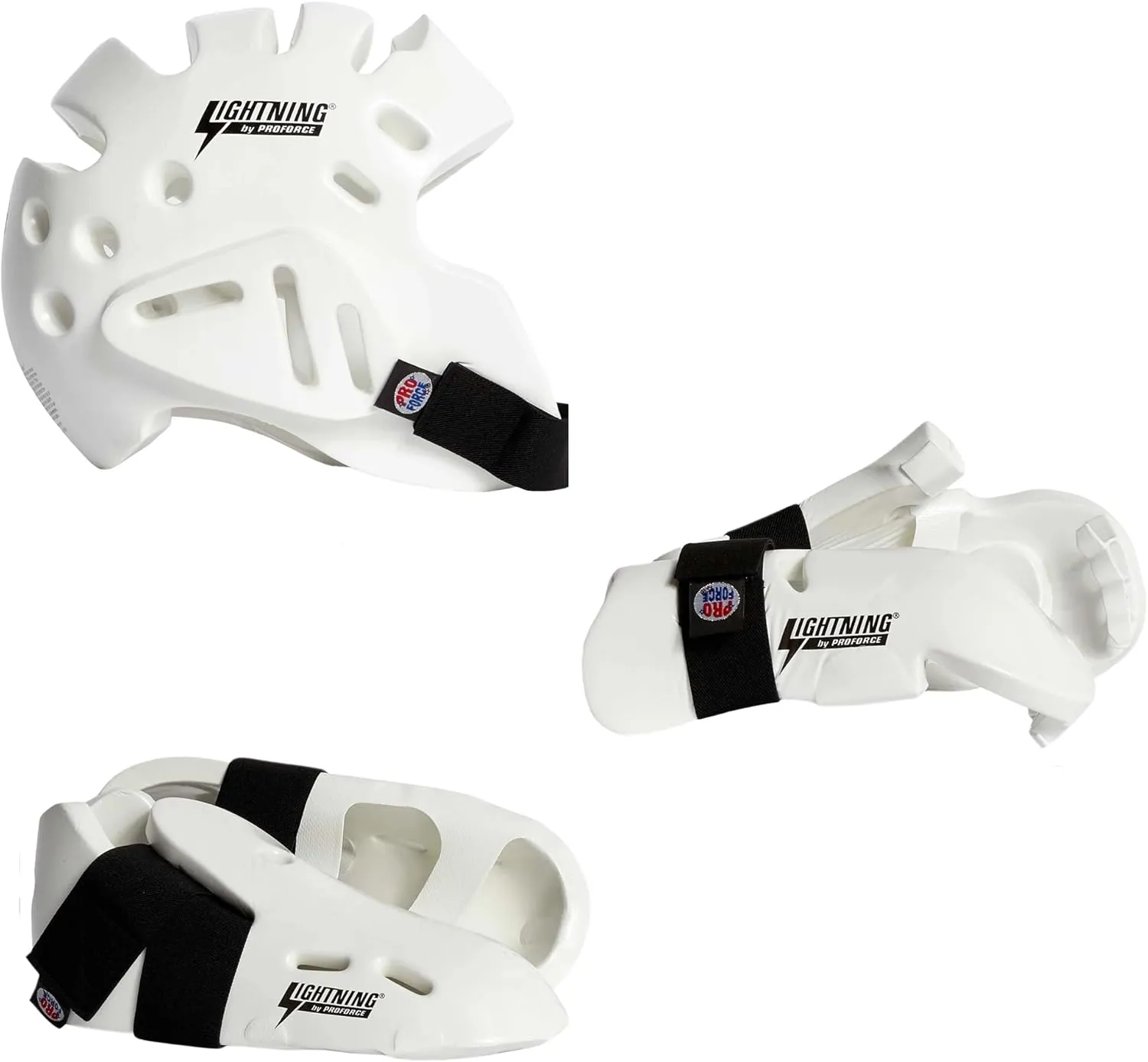 Proforce Lightning Martial Arts Protective Sparring Gear Bundle - Headgear, Gloves, Ultra Kicks (White, X-Large)