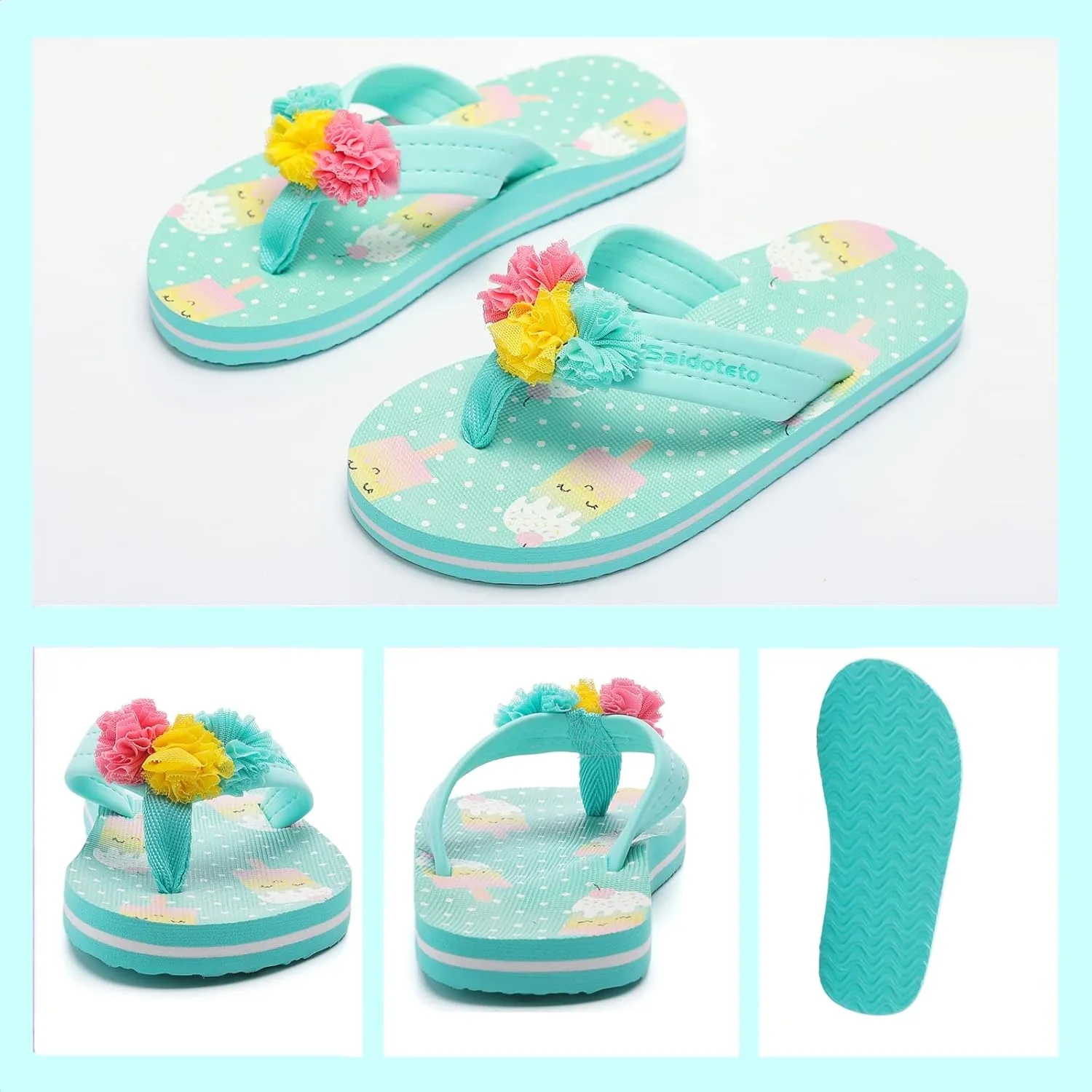 Saidoteto Boys Girls Flip Flops Child Summer Slip-on Thong Sandals Beach Pool Water Shoes(Little/Big Kid)