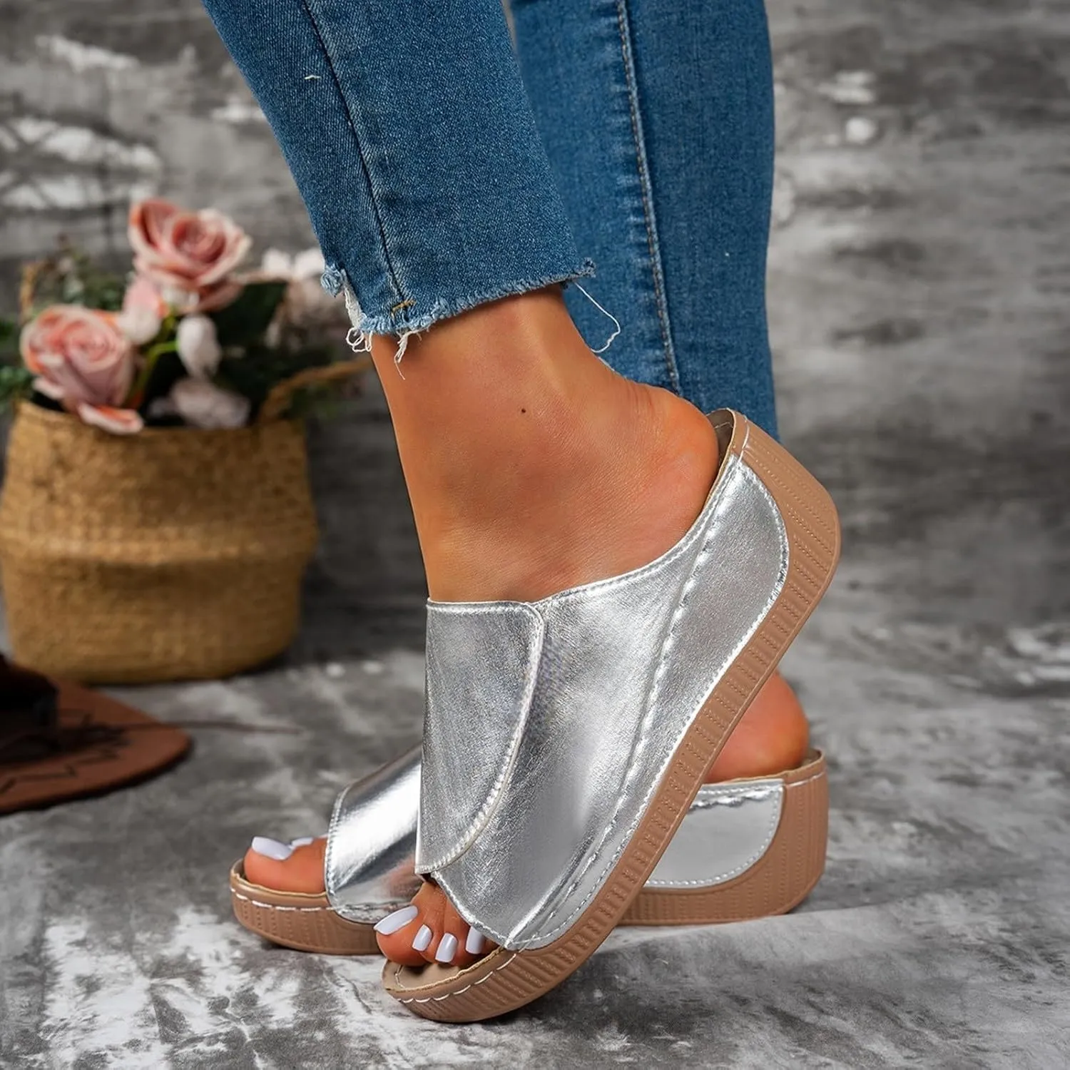 Sandals for Women Platform Wedge Open Toe Low Heel Beach Flats Ankle Chelsea Dress Shoes Orthopedic Casual Summer Slip on Sandal Flat Espadrilles Walking Slippers Arch Support Strappy Wedges