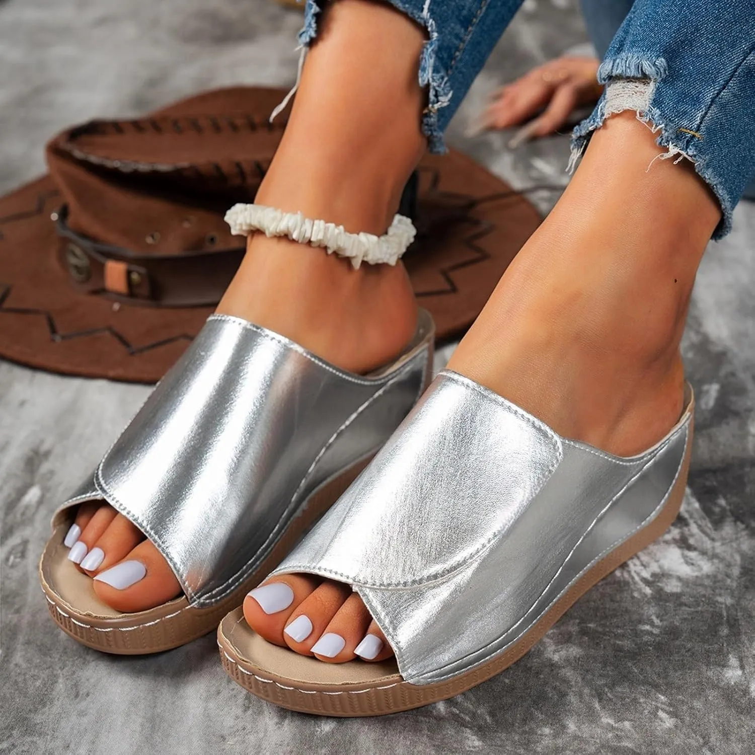 Sandals for Women Platform Wedge Open Toe Low Heel Beach Flats Ankle Chelsea Dress Shoes Orthopedic Casual Summer Slip on Sandal Flat Espadrilles Walking Slippers Arch Support Strappy Wedges