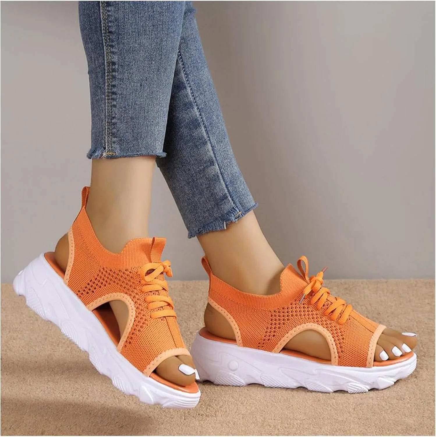 Sandals for Women Summer Women Sandals Mesh Casual Thick Soled Lace Up Sandals Open Toe Beach Shoes Woman Shoes Shoe for Women