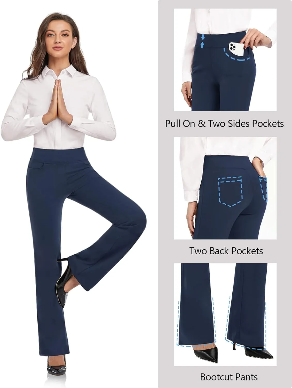 SEVEGO 29"/31"/33"/35" Inseam Women's Bootcut Yoga Dress Pants High Waist Stretch Work Pants Petite, Regular, Long, Tall