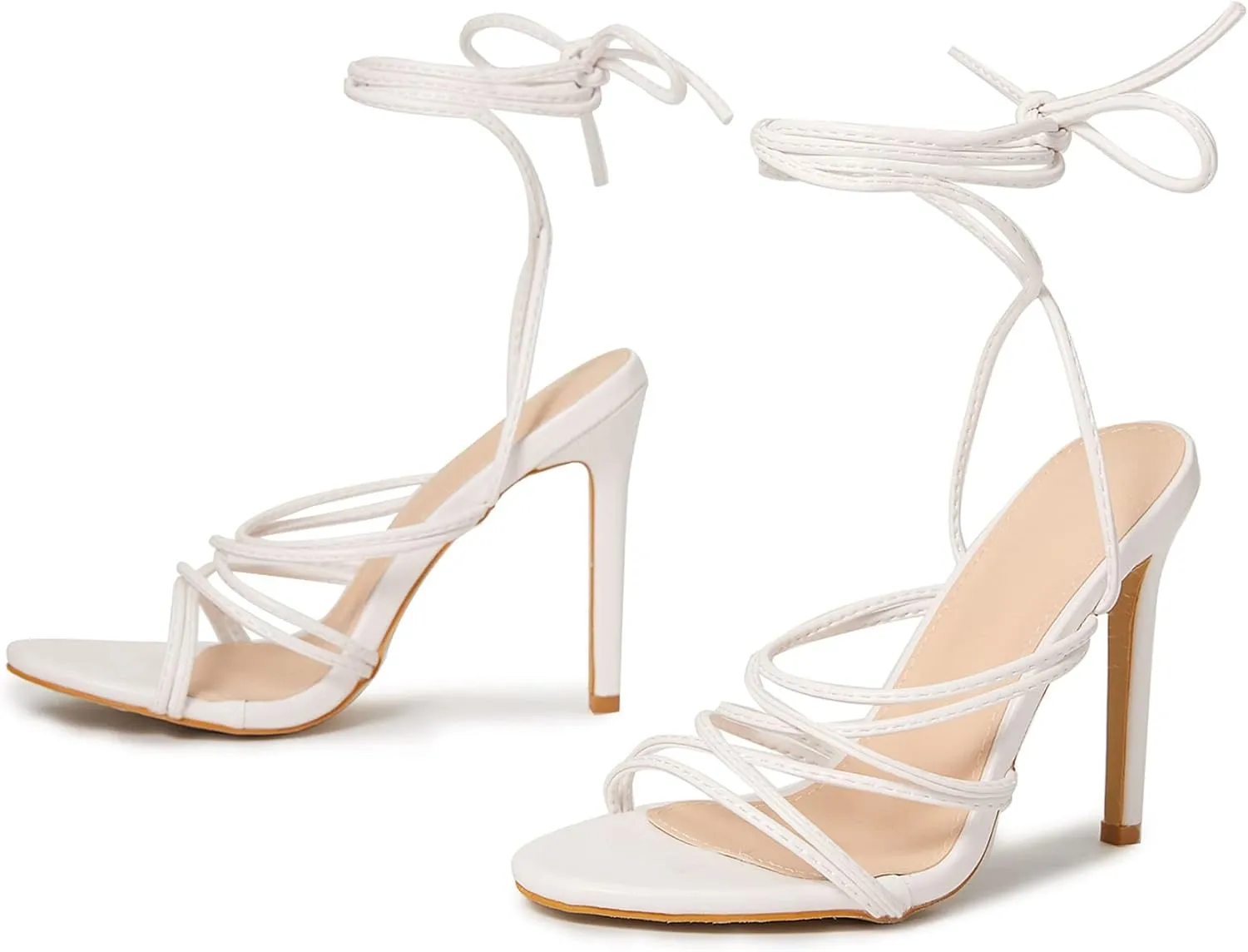 SHEMEE Women's Stiletto High Heel Cross Strappy Sandals Gladiator Roman Style Rope Tie Up Round Toe Summer Shoes