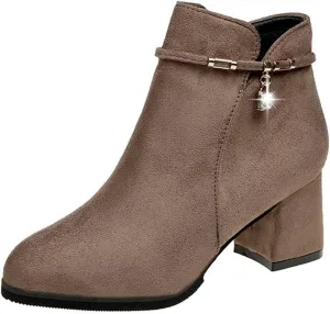 Shoes for Woman Large Size Fringe Back Zipper Short Boots Anti Slip Chunky Heel Snow Boots Classic Outdoor Boots