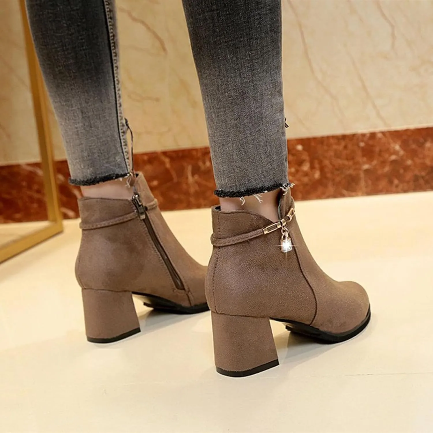 Shoes for Woman Large Size Fringe Back Zipper Short Boots Anti Slip Chunky Heel Snow Boots Classic Outdoor Boots