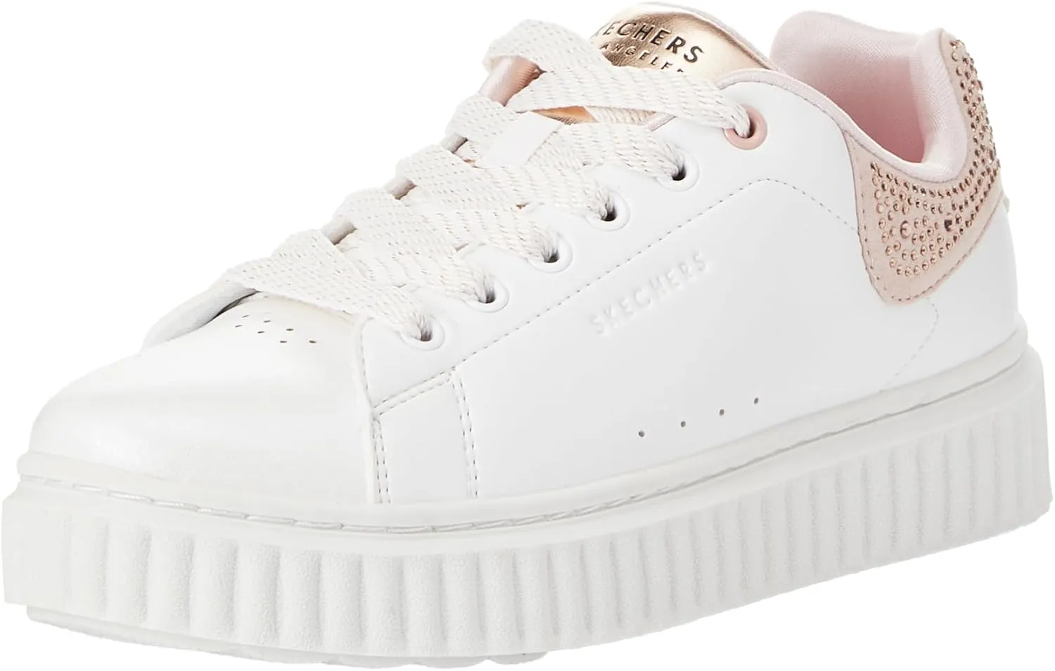 Skechers Kids Girls Hi Ridge Sneaker, White/Rose Gold, 1 Little Kid