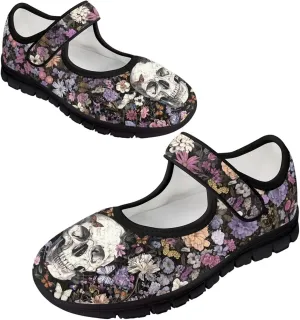 Skull Mary Jane Flats for Women Non Slip Trendy Dress Up Shoes Breathable Daily Dress Ballet Flats Shoes