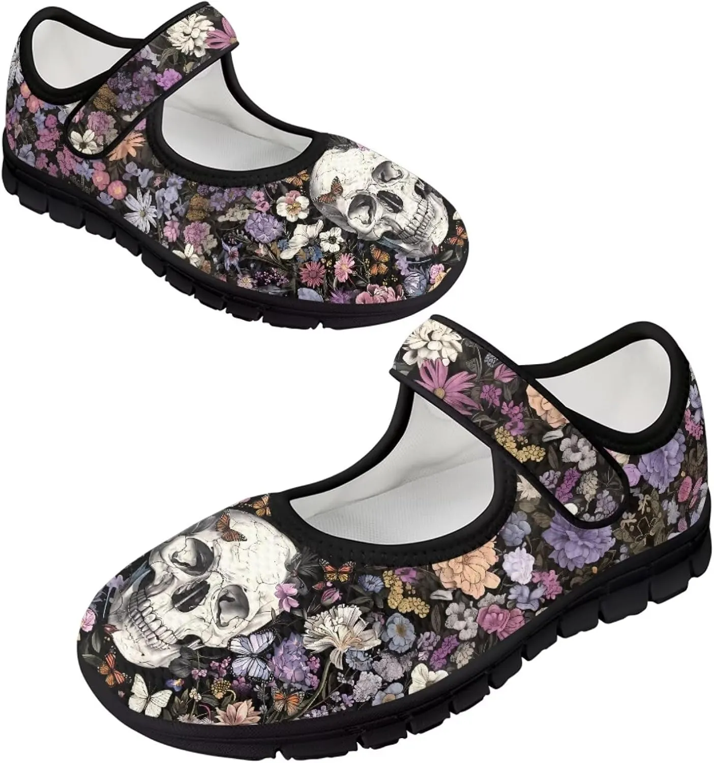 Skull Mary Jane Flats for Women Non Slip Trendy Dress Up Shoes Breathable Daily Dress Ballet Flats Shoes