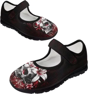 Skull Mary Jane Flats for Women Non Slip Trendy Dress Up Shoes Breathable Daily Dress Ballet Flats Shoes