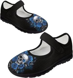 Skull Mary Jane Flats for Women Non Slip Trendy Dress Up Shoes Breathable Daily Dress Ballet Flats Shoes