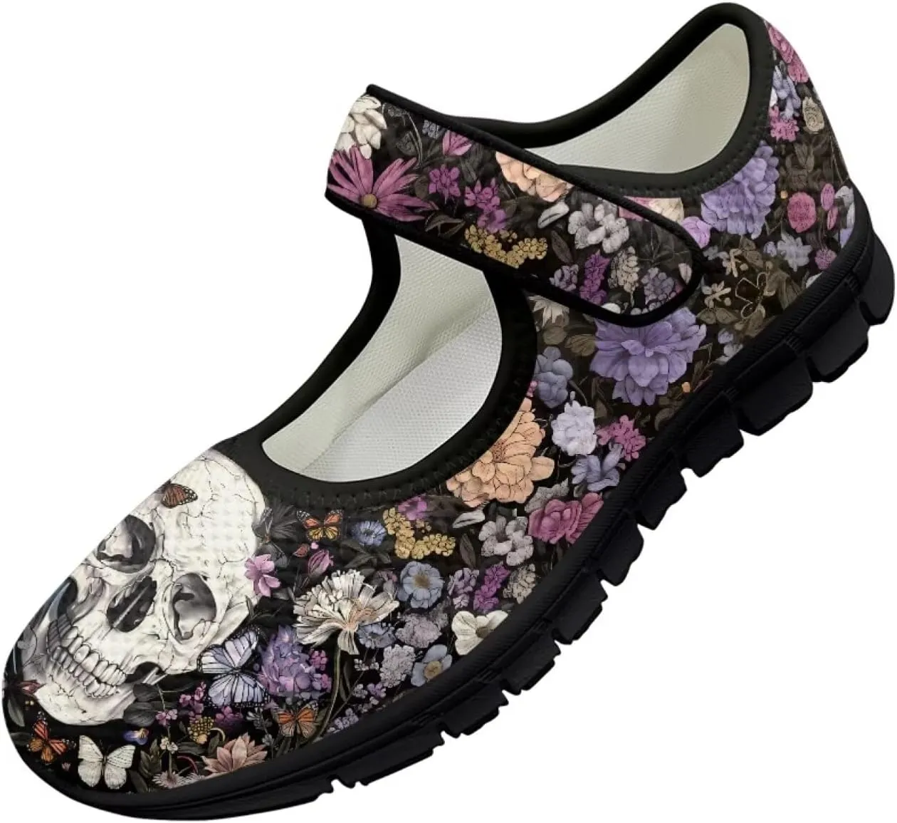 Skull Mary Jane Flats for Women Non Slip Trendy Dress Up Shoes Breathable Daily Dress Ballet Flats Shoes