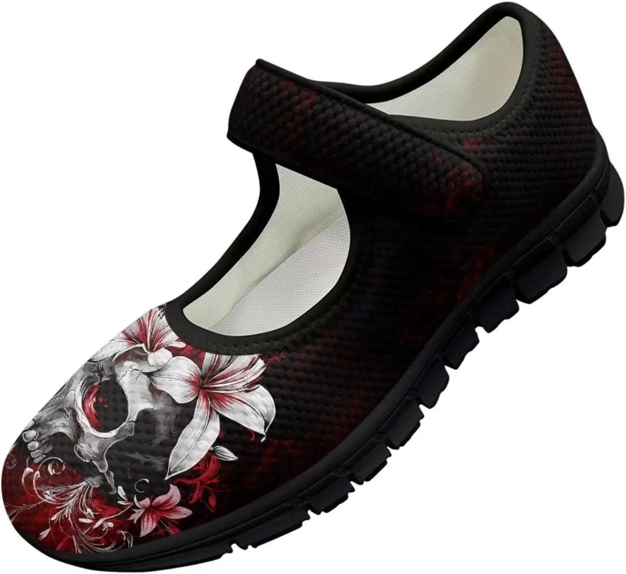 Skull Mary Jane Flats for Women Non Slip Trendy Dress Up Shoes Breathable Daily Dress Ballet Flats Shoes