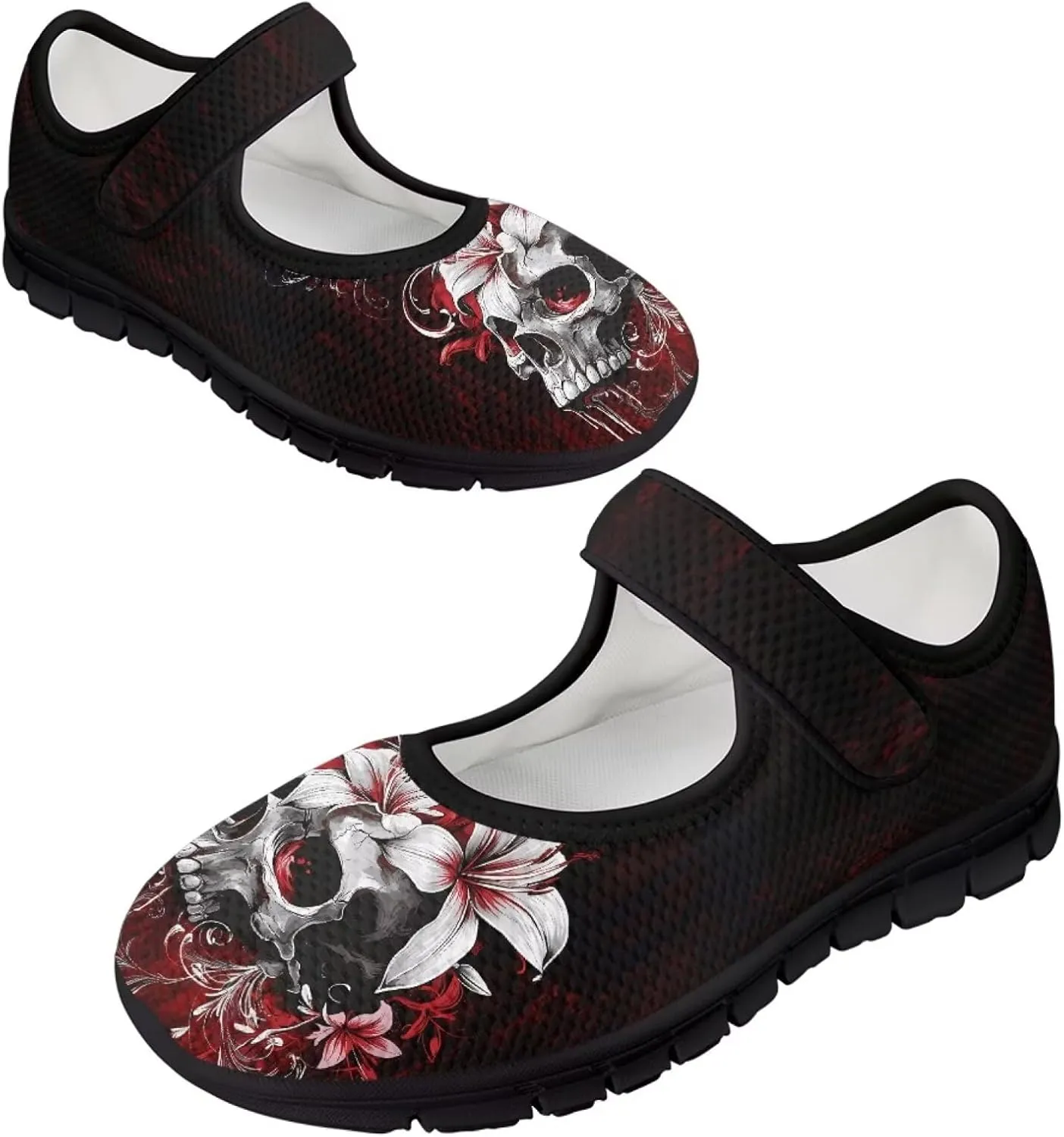 Skull Mary Jane Flats for Women Non Slip Trendy Dress Up Shoes Breathable Daily Dress Ballet Flats Shoes