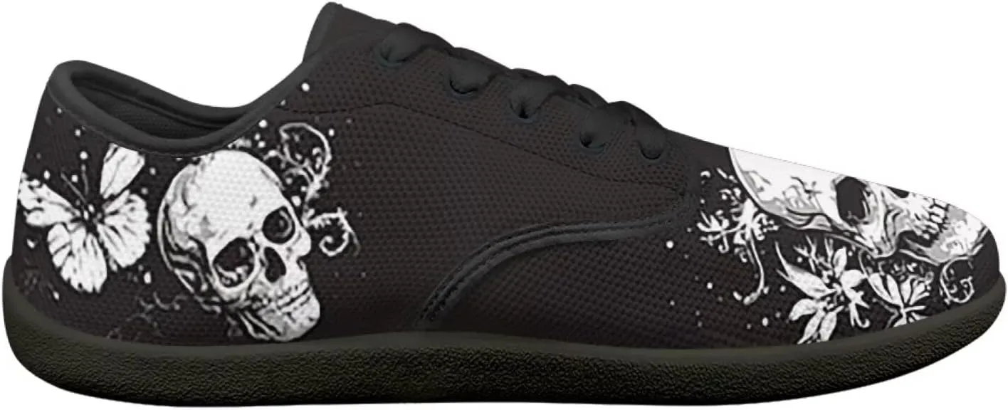 Skull Print Walking Shoes Running Sneakers Fashion Work Flats Lace-Up Driving Loafers for Women