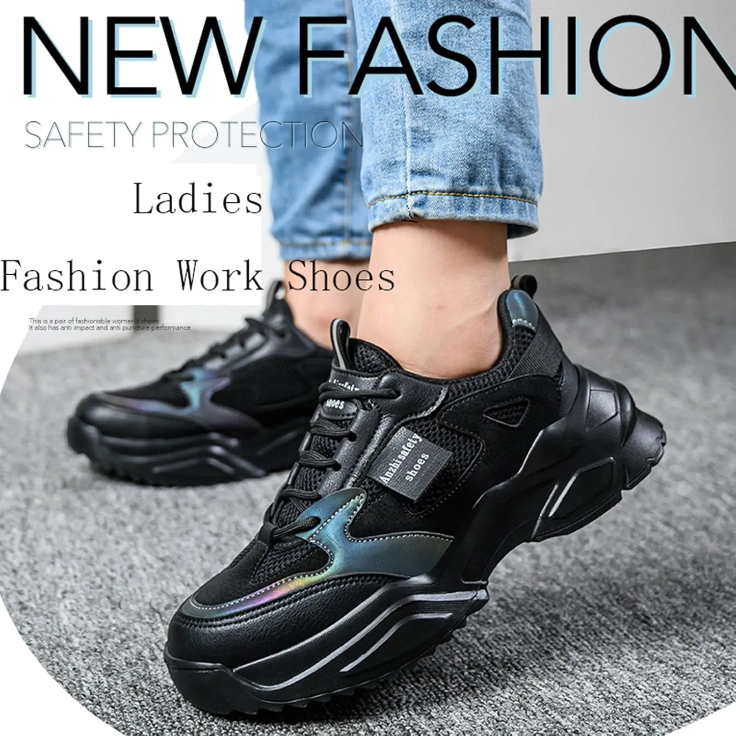 Steel Toe Work Boots for Women Waterproof Lightweight Slip-on Safety Shoes Industrial Construction Outdoor Sneakers