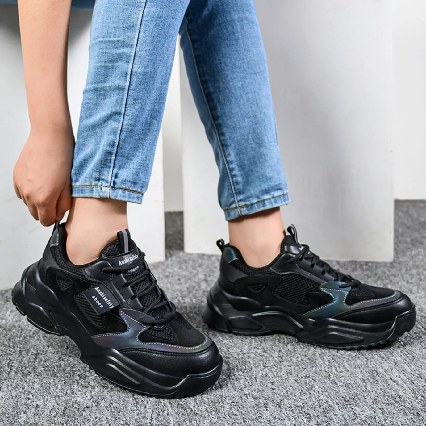 Steel Toe Work Boots for Women Waterproof Lightweight Slip-on Safety Shoes Industrial Construction Outdoor Sneakers