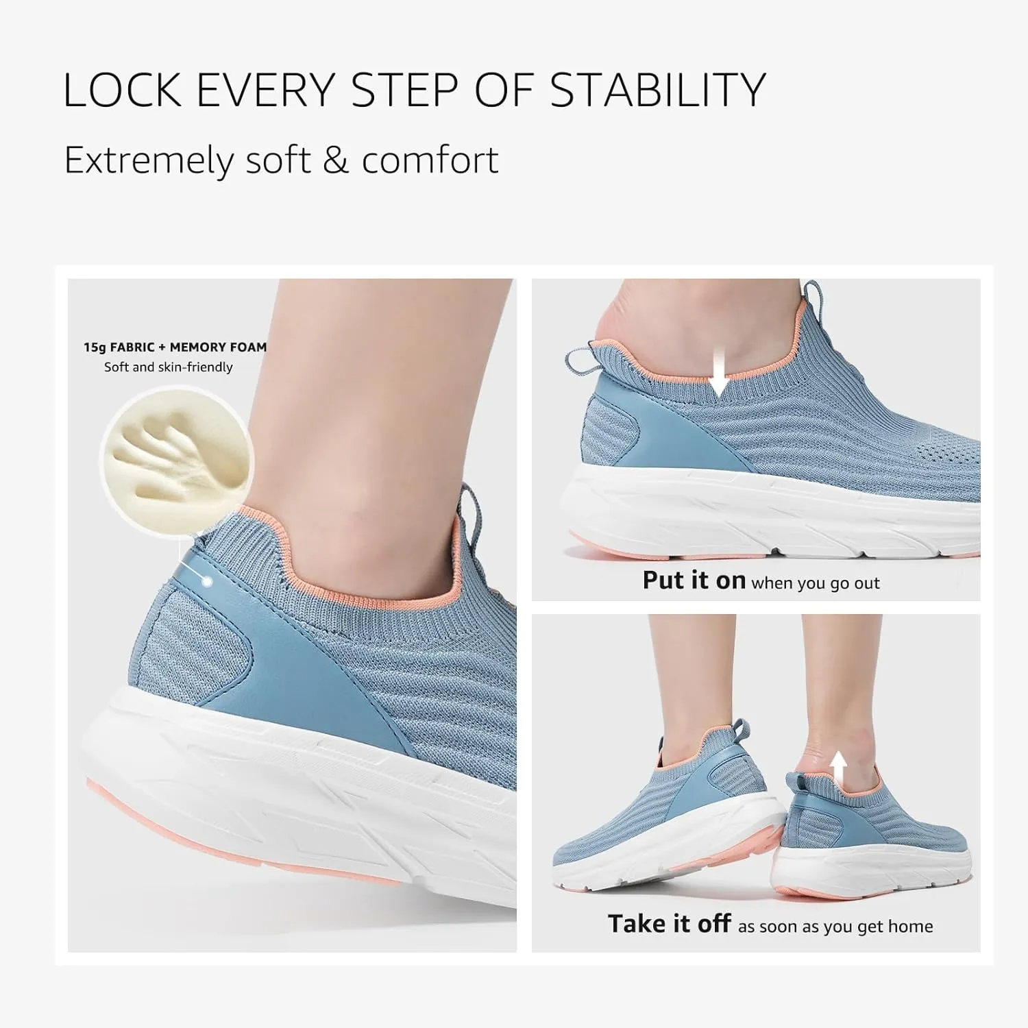 STQ Women's Slip on Sneakers Wide Toe Box Walking Tennis Shoes Cushion Sole Comfortable Orthopedic Arch Support Breathable Plantar Fasciitis Non-Slip Athletic Gym Workout Shoe