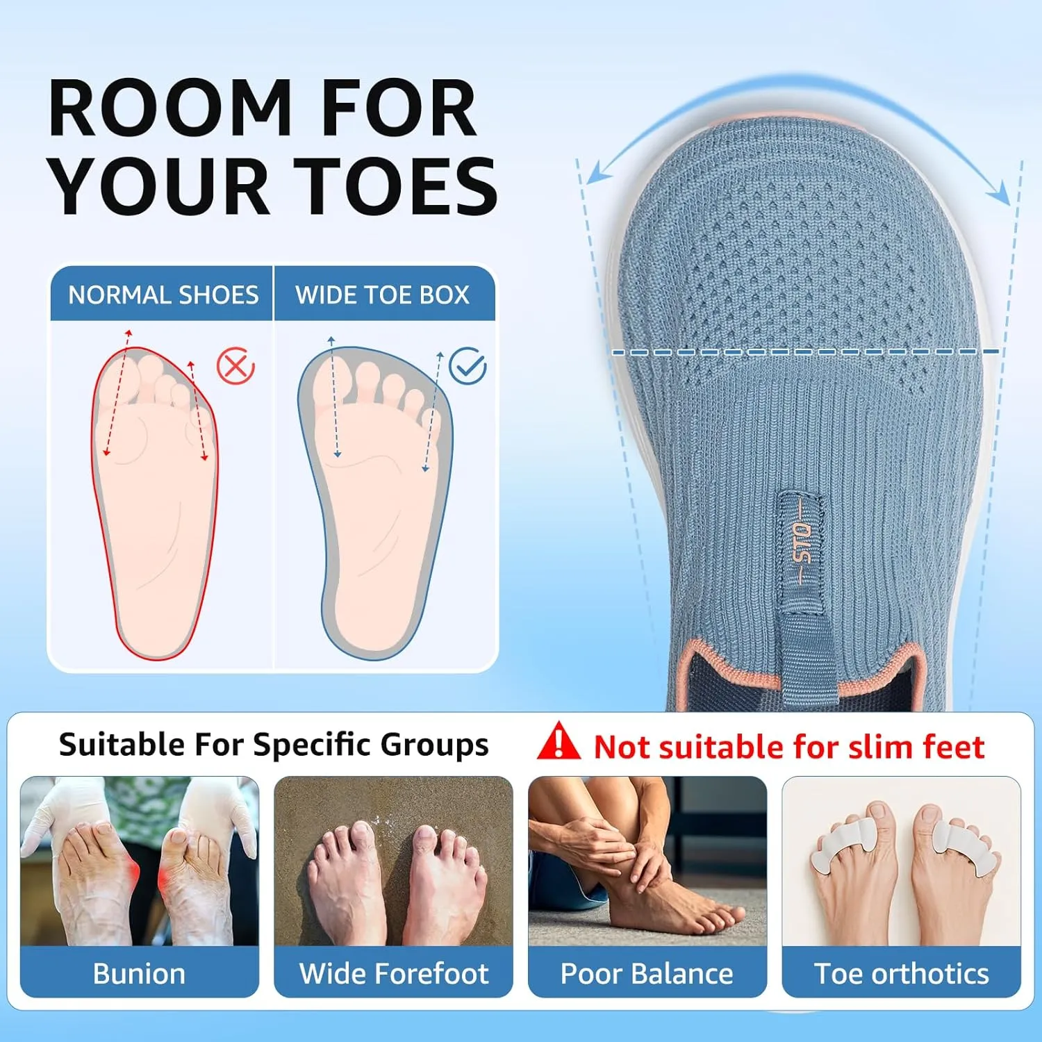 STQ Women's Slip on Sneakers Wide Toe Box Walking Tennis Shoes Cushion Sole Comfortable Orthopedic Arch Support Breathable Plantar Fasciitis Non-Slip Athletic Gym Workout Shoe
