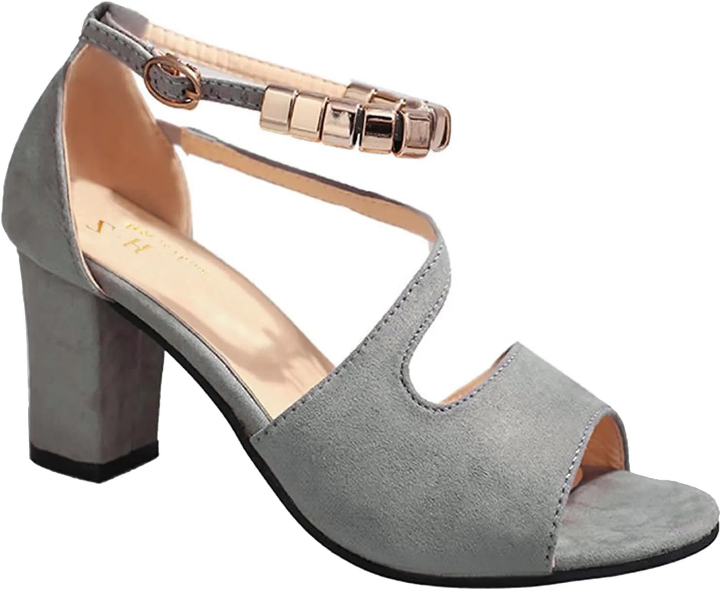 Strappy Heeled Sandals Women Open Toe Square Toe Chunky Heel Ankle Strap Party Shoes