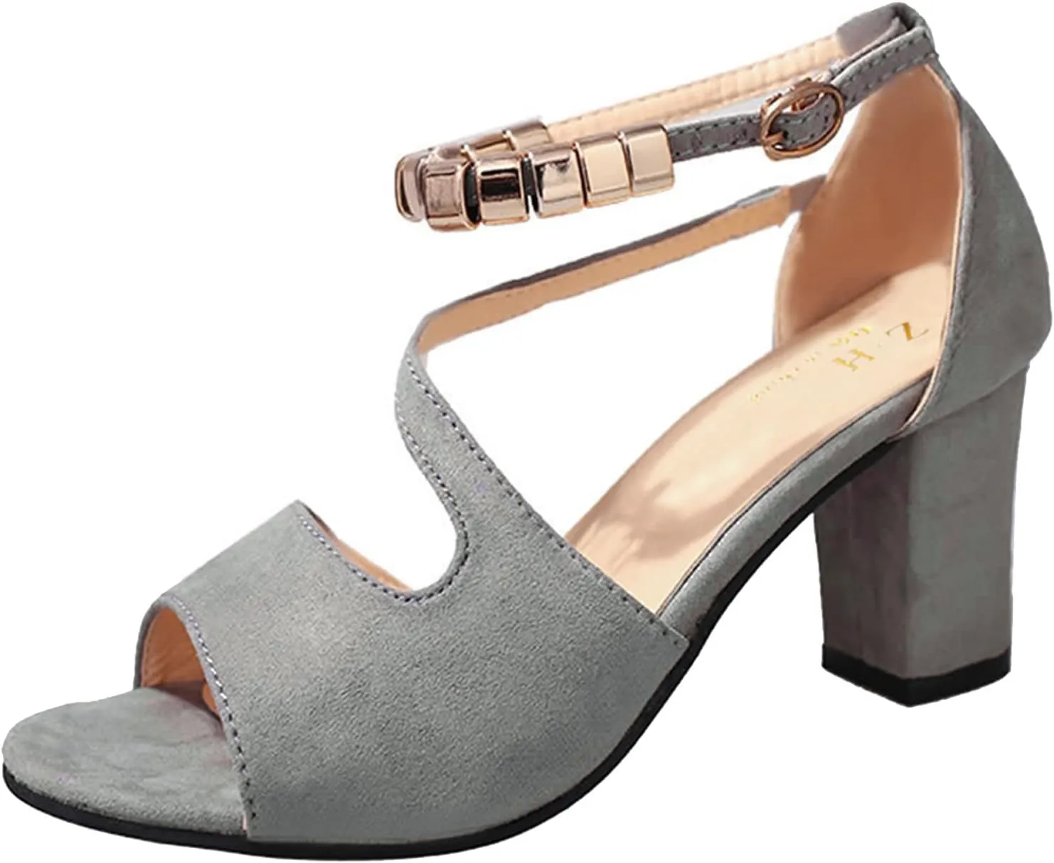 Strappy Heeled Sandals Women Open Toe Square Toe Chunky Heel Ankle Strap Party Shoes