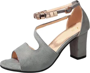 Strappy Heeled Sandals Women Open Toe Square Toe Chunky Heel Ankle Strap Party Shoes