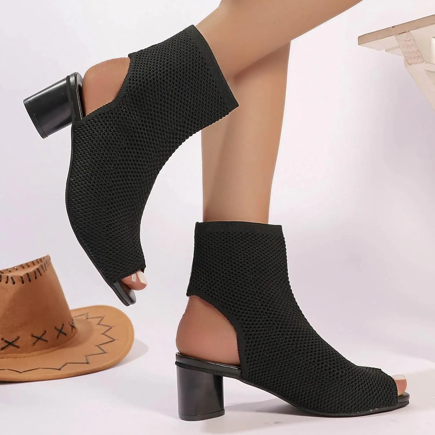 SuanlaTDS Women's Chunky Block Heels Sandals Dressy Summer 2025 Peep Toe Slingback Ankle Boots Elastic Slip-on Comfortable Outdoor Beach Slides Sexy High Heel Sandal for Wedding Party