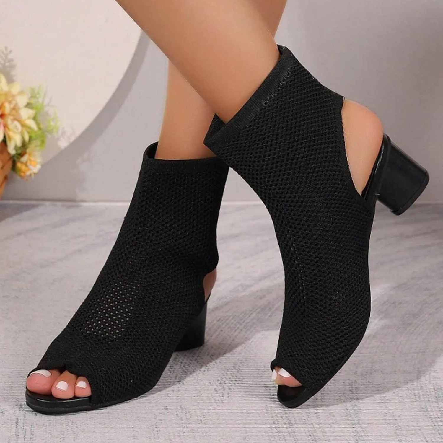 SuanlaTDS Women's Chunky Block Heels Sandals Dressy Summer 2025 Peep Toe Slingback Ankle Boots Elastic Slip-on Comfortable Outdoor Beach Slides Sexy High Heel Sandal for Wedding Party