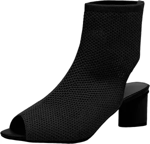 SuanlaTDS Women's Chunky Block Heels Sandals Dressy Summer 2025 Peep Toe Slingback Ankle Boots Elastic Slip-on Comfortable Outdoor Beach Slides Sexy High Heel Sandal for Wedding Party