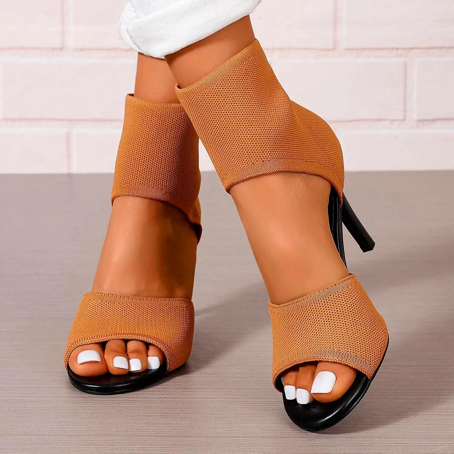 SuanlaTDS Women's High Heels Sandals Elastic Slip-on Summer Round Open Toe Wedding Party Shoes 2025 Elegant Stiletto Heel Comfortable Dressy Outdoor Sexy Heeled Slides Cutout Ankle Boots