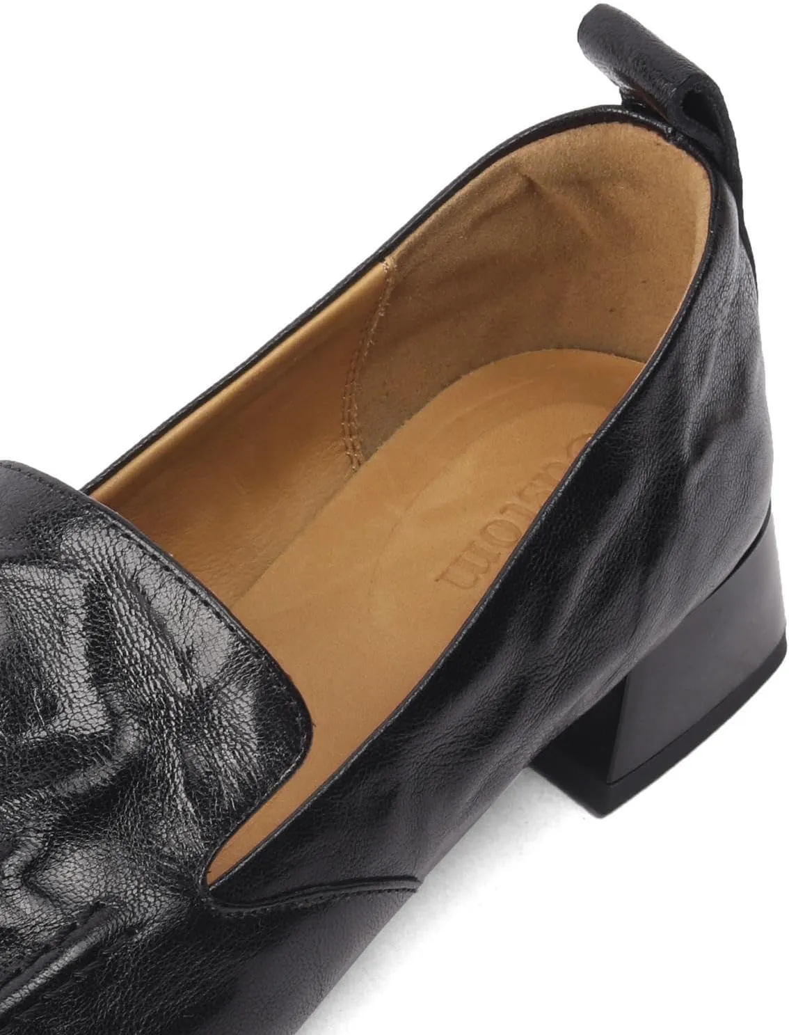 TinaCus Women's Genuine Leather Plicated Square Toe Handmade Chunky Heel Loafers Pumps Shoes
