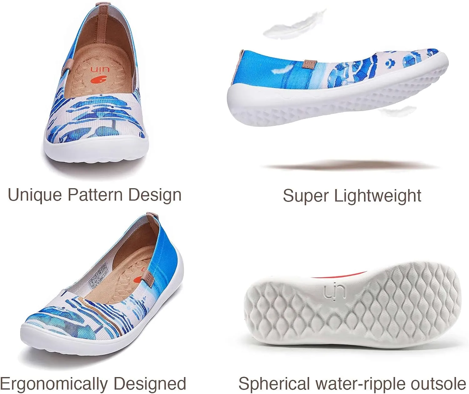 UIN Ballet Flats Shoes for Women Art Printed Wide Toe Casual Breathable Lightweight Slip On Women Loafers