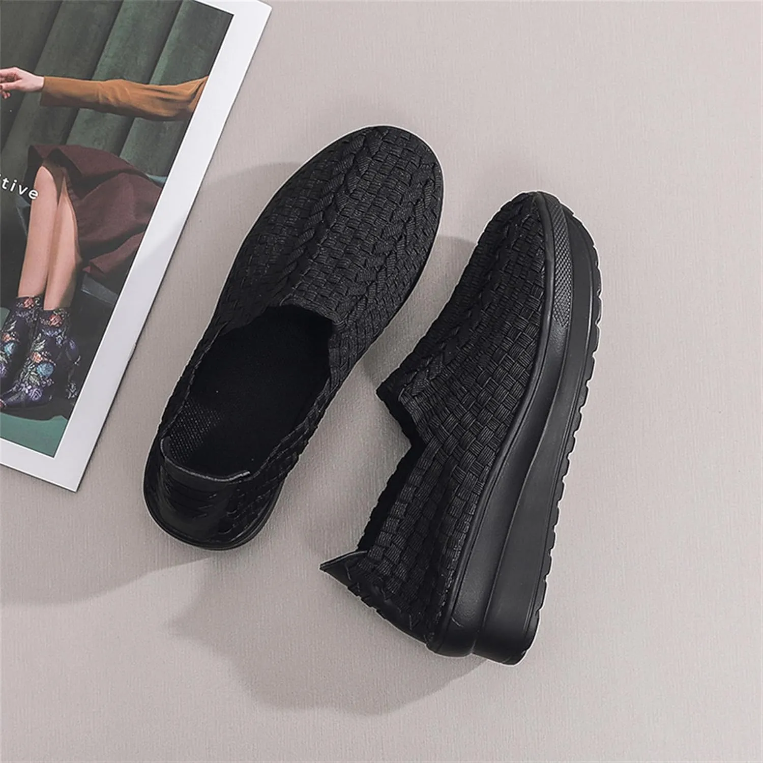 Veroders Women's Platform Wedge Closed-Toe Sandals Comfortable Walking Shoes Woven Pumps Mary Jane Shoes for School Beach