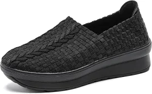 Veroders Women's Platform Wedge Closed-Toe Sandals Comfortable Walking Shoes Woven Pumps Mary Jane Shoes for School Beach