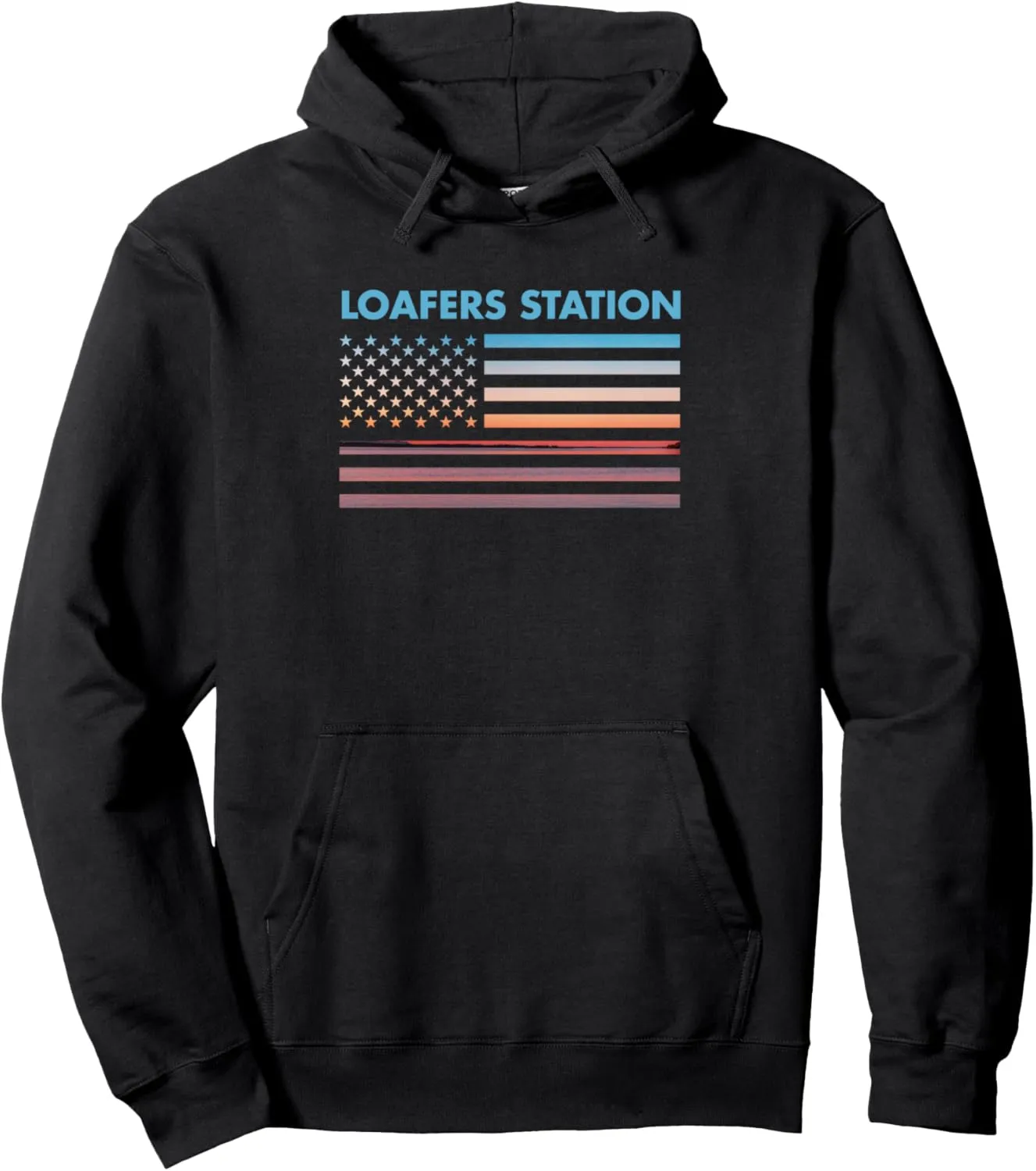 Vintage Sunset American Flag Loafers Station, Indiana Pullover Hoodie