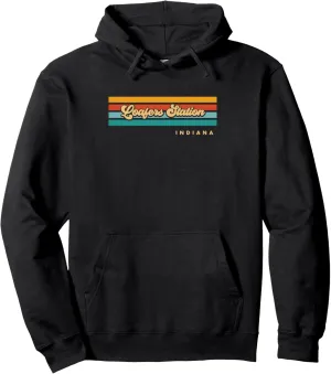 Vintage Sunset Stripes Loafers Station, Indiana Pullover Hoodie