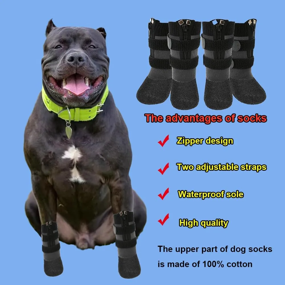 Waterproof Grip Dog Shoes,Anti-Slip Dog Socks Boots,Zipper Dogs Booties Paw Protectors for Hardwood Floor,Indoor and Outdoor for Small Medium Large Dogs Grey