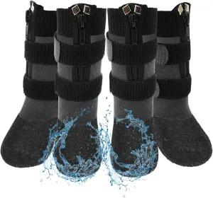 Waterproof Grip Dog Shoes,Anti-Slip Dog Socks Boots,Zipper Dogs Booties Paw Protectors for Hardwood Floor,Indoor and Outdoor for Small Medium Large Dogs Grey