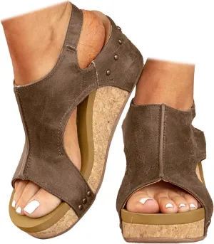 Wedge Sandals for Women 2025, Women's Platform Sandals Wedge Heels Sandals Ankle Strap Open Toe Casual Summer Dressy Wedges Shoes Ladies Sandals (A-Coffee, 8.5)