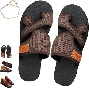 Women's Comfortable Breathable Mesh Flip Flops, Breathable Mesh Sandals for Women, Hollow Lightweight Slide Sandals(Brown,US 8)