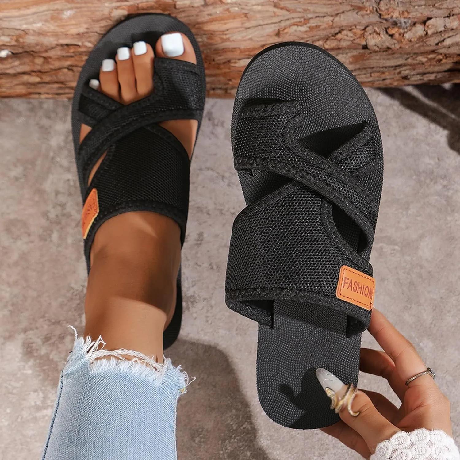 Women's Comfortable Breathable Mesh Flip Flops, Breathable Mesh Sandals for Women, Hollow Lightweight Slide Sandals(Brown,US 8)