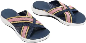 Women's Cross Thick Strappy Slipper Solid Platform Orthopedic Sandal Open Toe Breathe Slide Beach Vacation Sandals