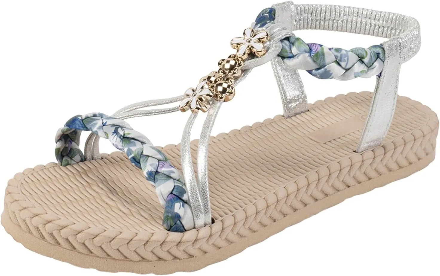 Womens Flat Sandals Ankle Strap Boho Sandals for Women 2025 Dressy Slip on Comfortable Bohemian Beaded Summer Thong Flats