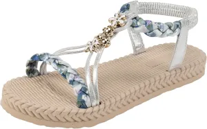 Womens Flat Sandals Ankle Strap Boho Sandals for Women 2025 Dressy Slip on Comfortable Bohemian Beaded Summer Thong Flats