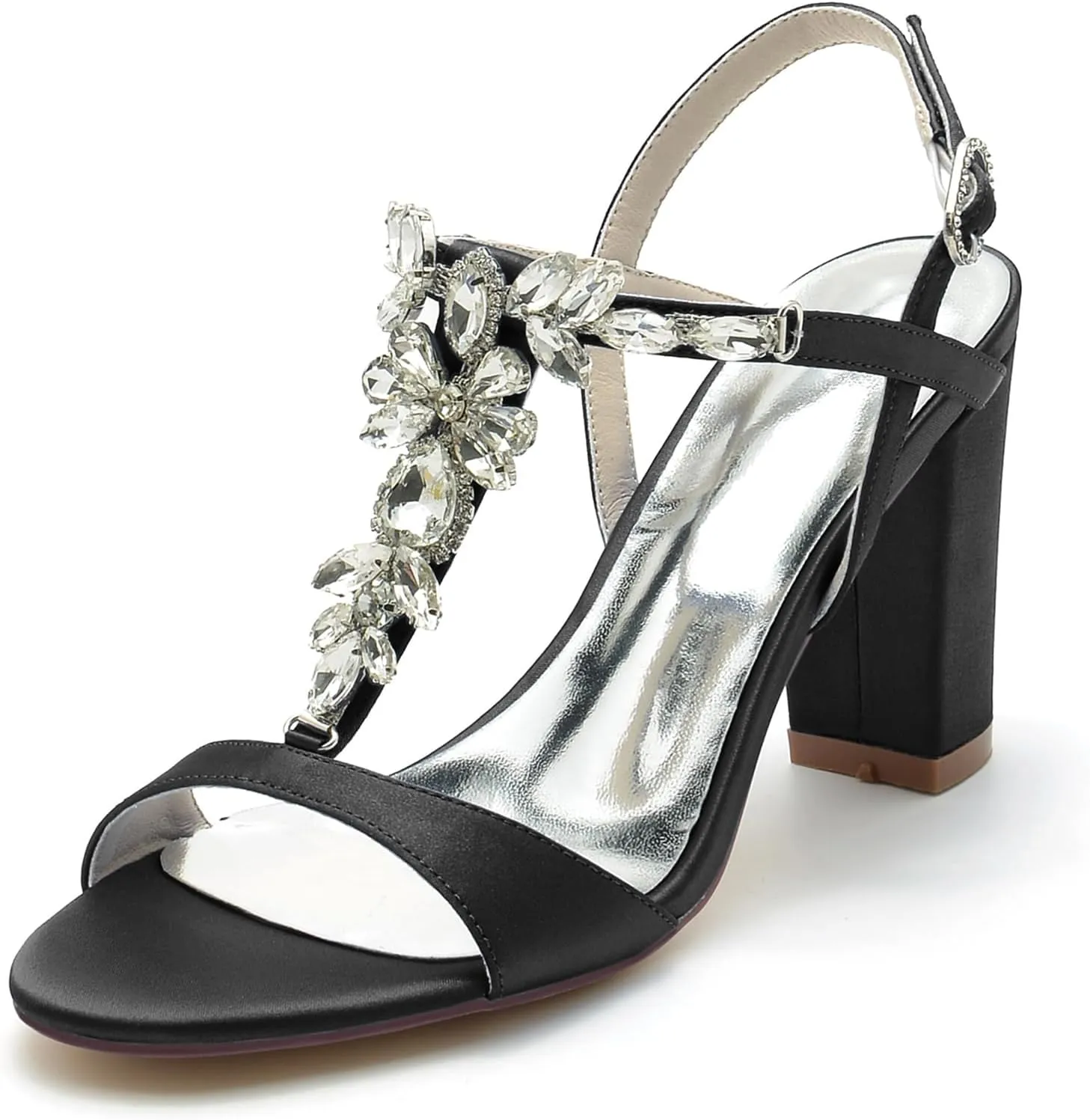 Women's High Chunky Heels Wedding Dress Shoes T-Strap Sandals Open Toe Bridal Pumps Rhinestone Party Bridesmaid Shoes
