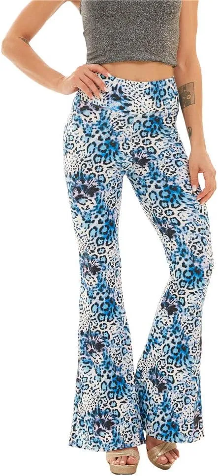 Women's High Waisted Flare Palazzo Wide Leg Lounge Pants Stretchy Bell Bottom Flare Long Pants Printed and Soft