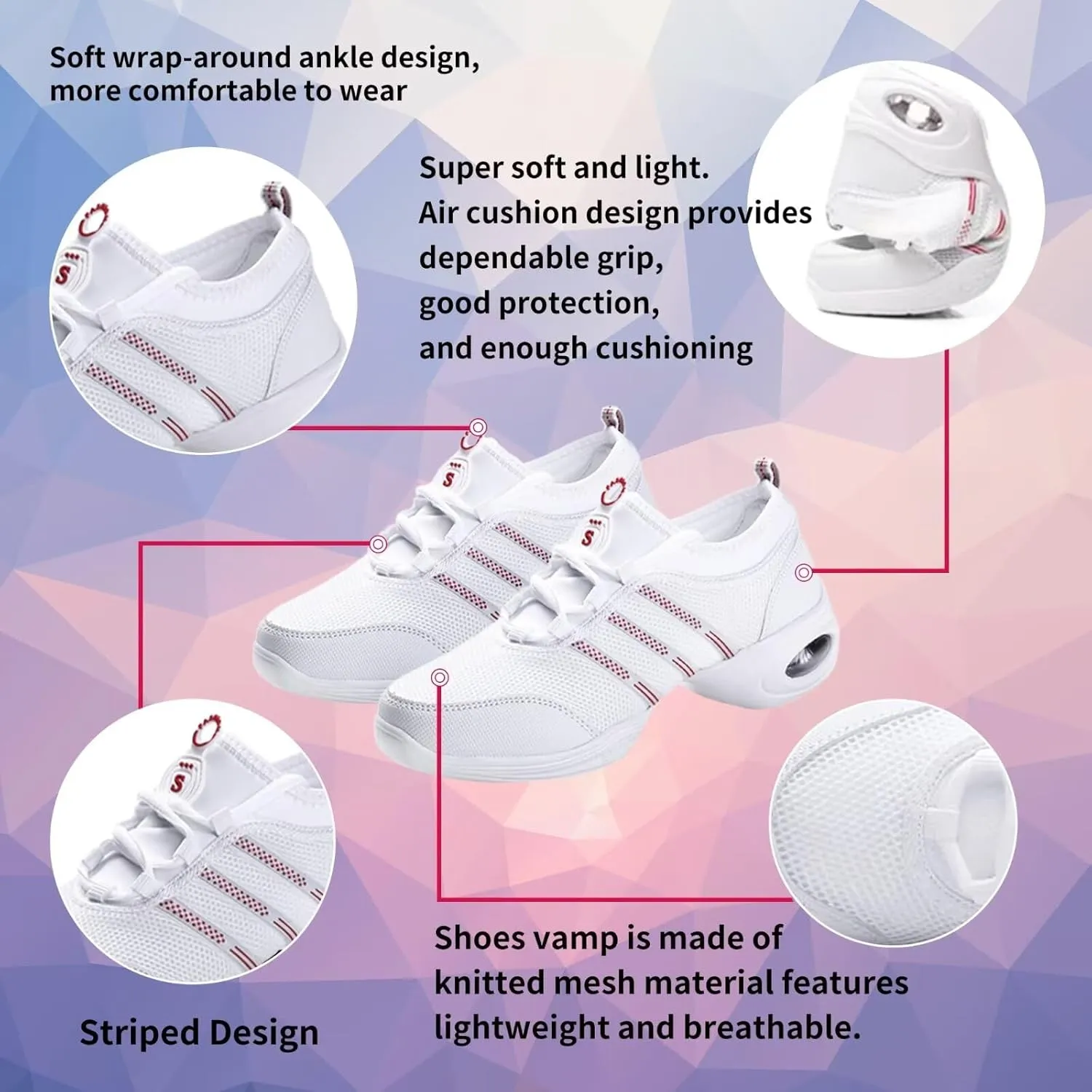 Women's Jazz Shoes Lace-up SneakersMesh Slip Thick Soled Jazz Dance Shoes Cushion Lady Girls Modern Breathable Air Cushion Split Sole Athletic Walking Dance Shoes