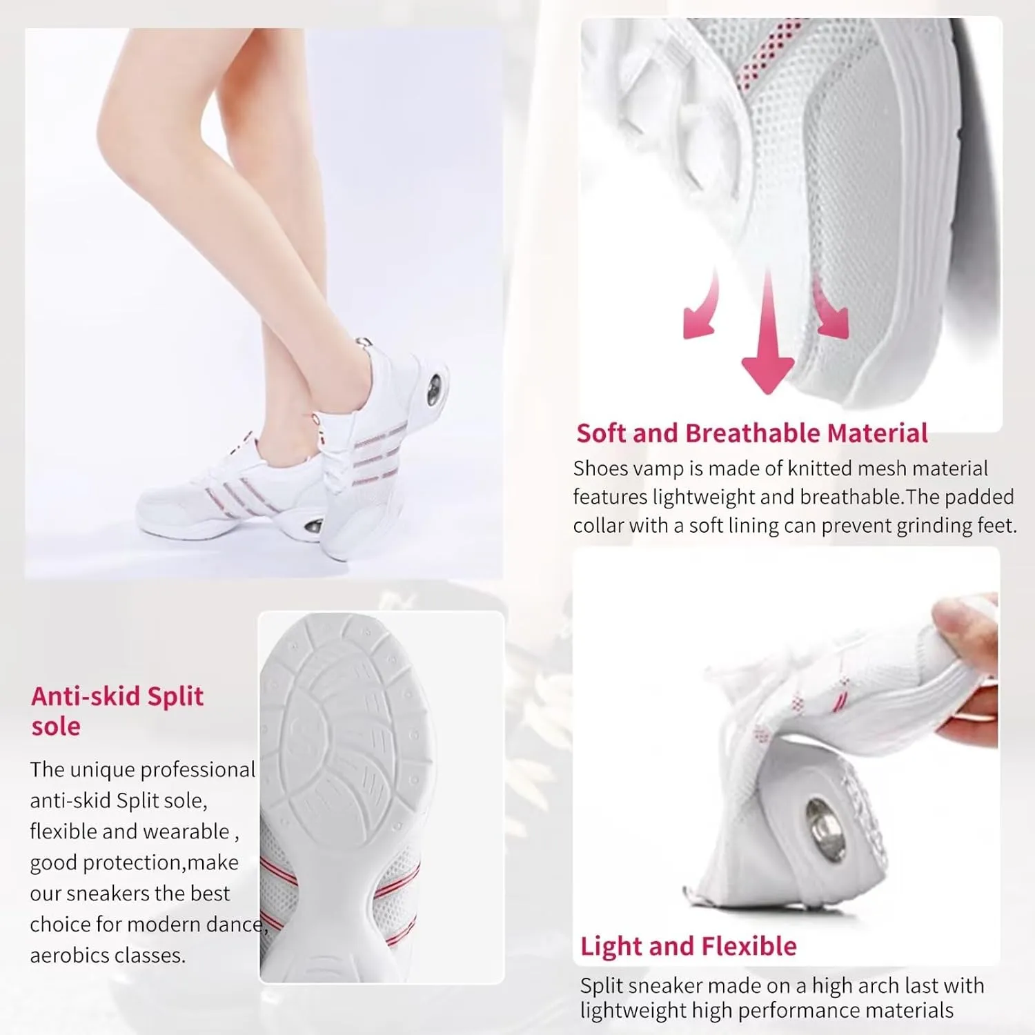 Women's Jazz Shoes Lace-up SneakersMesh Slip Thick Soled Jazz Dance Shoes Cushion Lady Girls Modern Breathable Air Cushion Split Sole Athletic Walking Dance Shoes
