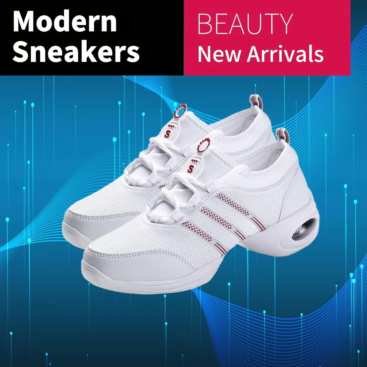Women's Jazz Shoes Lace-up SneakersMesh Slip Thick Soled Jazz Dance Shoes Cushion Lady Girls Modern Breathable Air Cushion Split Sole Athletic Walking Dance Shoes