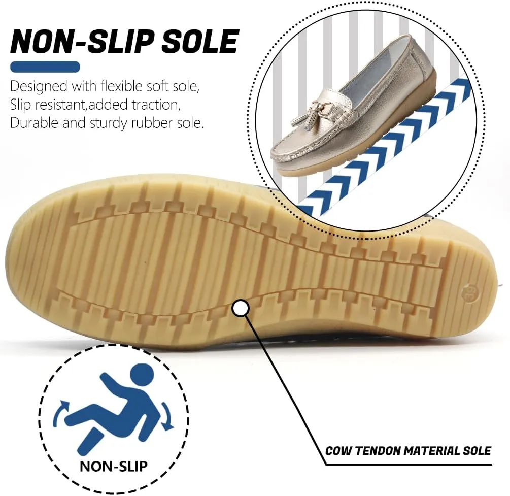 Women's Loafers Slip On Moccasins Casual Round Toe Soft Leather Lightweight Flats Driving Shoes Comfort Walking Shoes