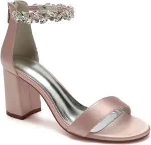 Women's Open Toe Chunky Block High Heel Crystal Wedding Shoes Evening Prom Dance Party Ankle Strap Dress Pump Shoes Sandals